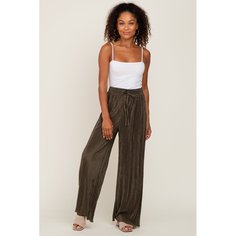 Olive Pleated Wide Leg Pants