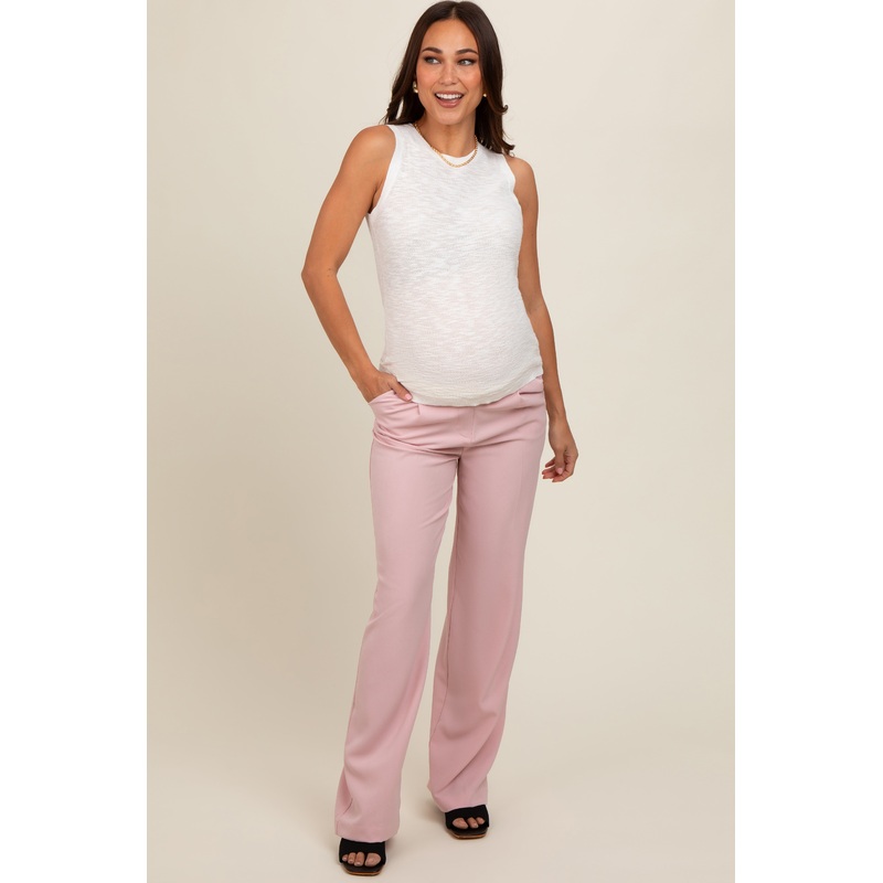 Pink Basic Maternity Dress Pants