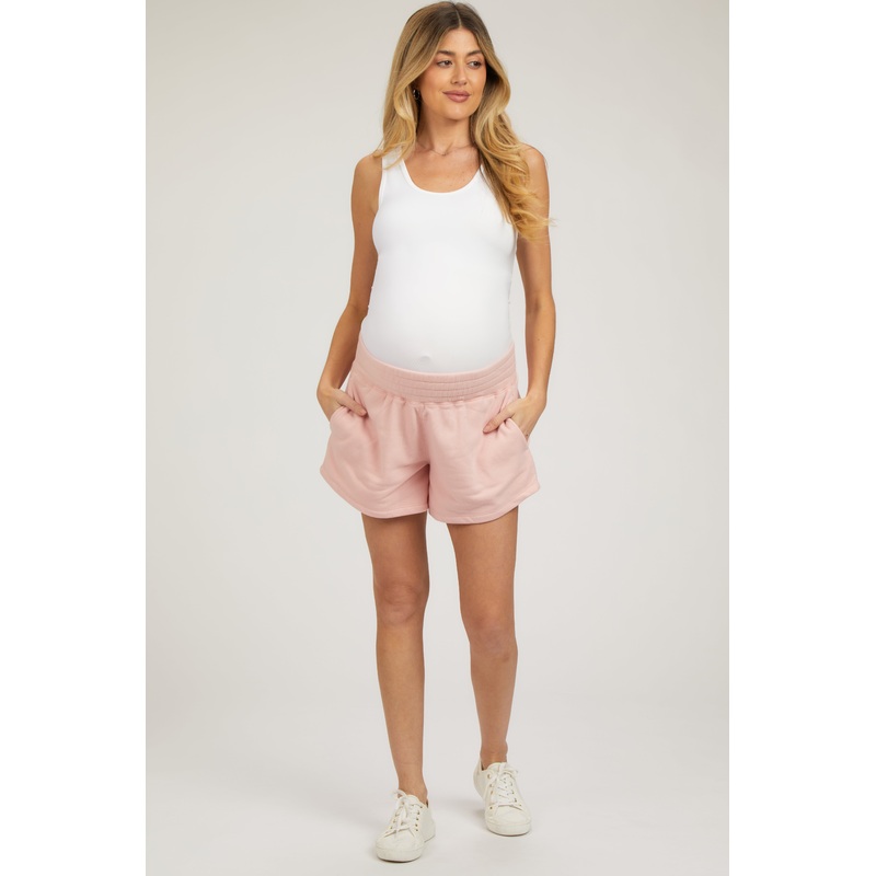 Pink Fleece Maternity Shorts