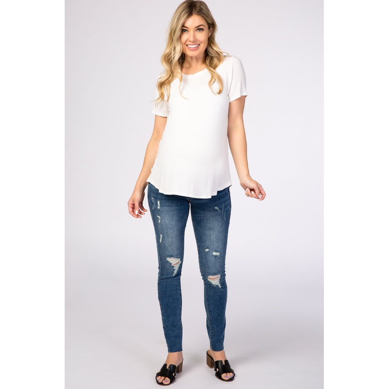 PinkBlush Blue Distressed Maternity Skinny Jeans