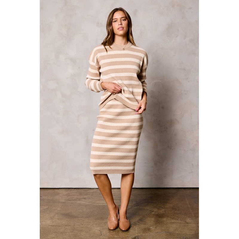 Taupe Striped Rib Knit Skirt