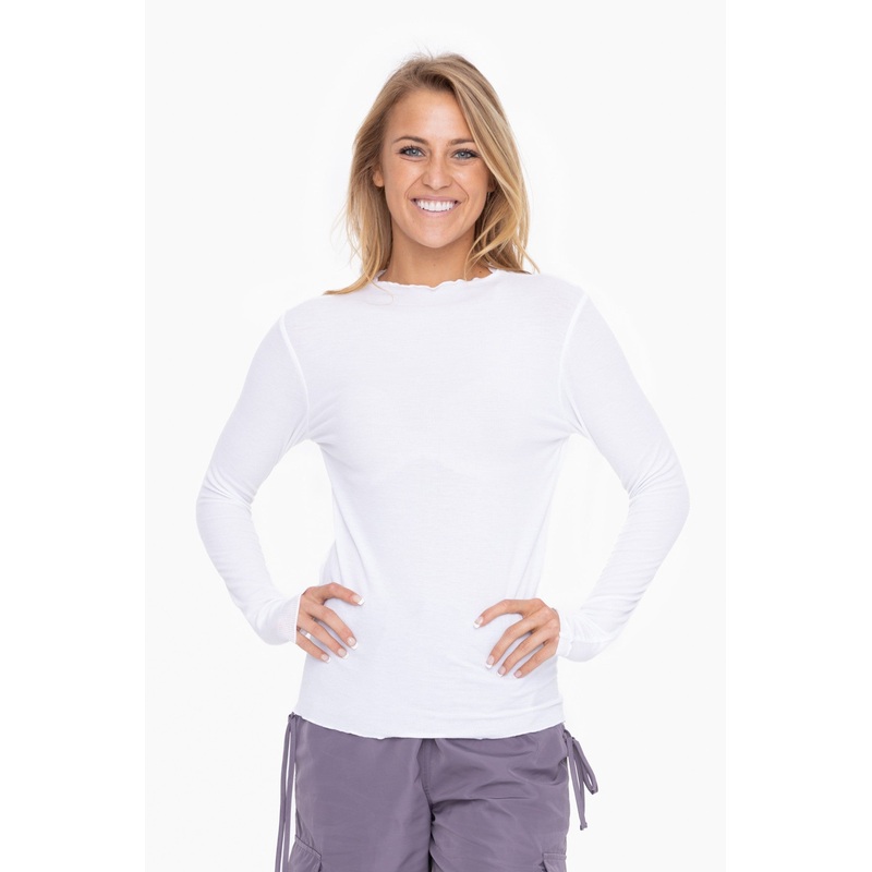 White Ribbed Lettuce Trim Top