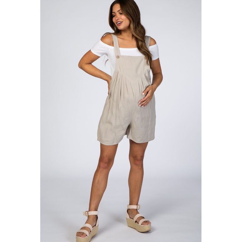 Beige Maternity Short Overalls