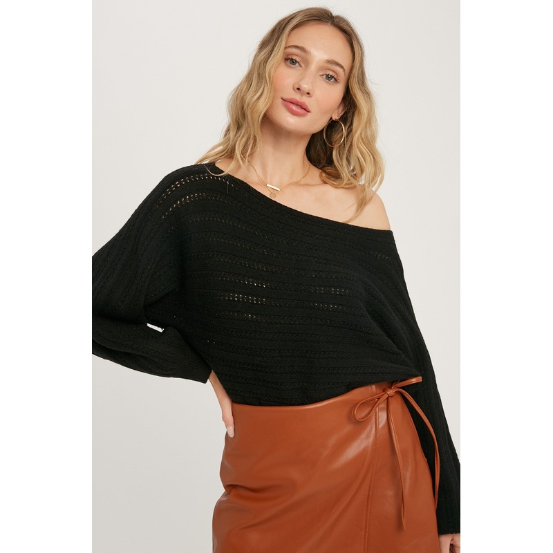 Black Crochet Dolman Sleeve Sweater