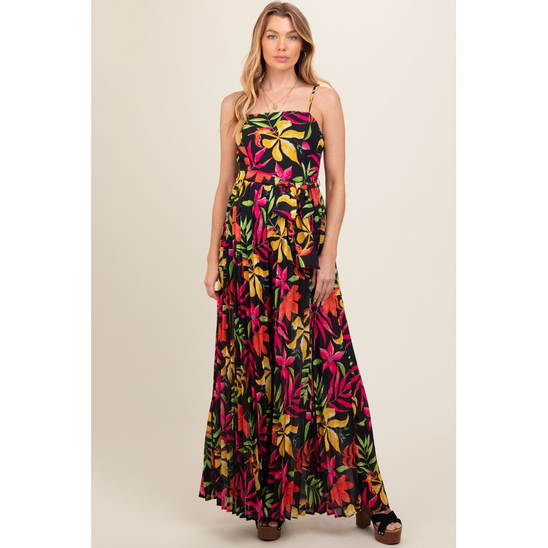 Black Floral Wide Leg Maternity Jumpsuit