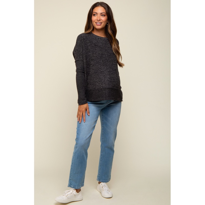 Black Heather Brushed Knit Maternity Top