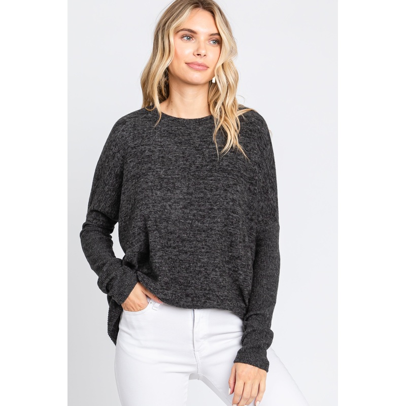 Black Heather Brushed Knit Top