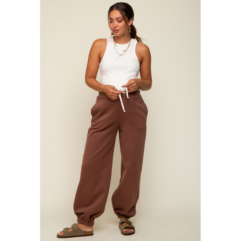 Brown Drawstring Maternity Relaxed Fit Sweatpants