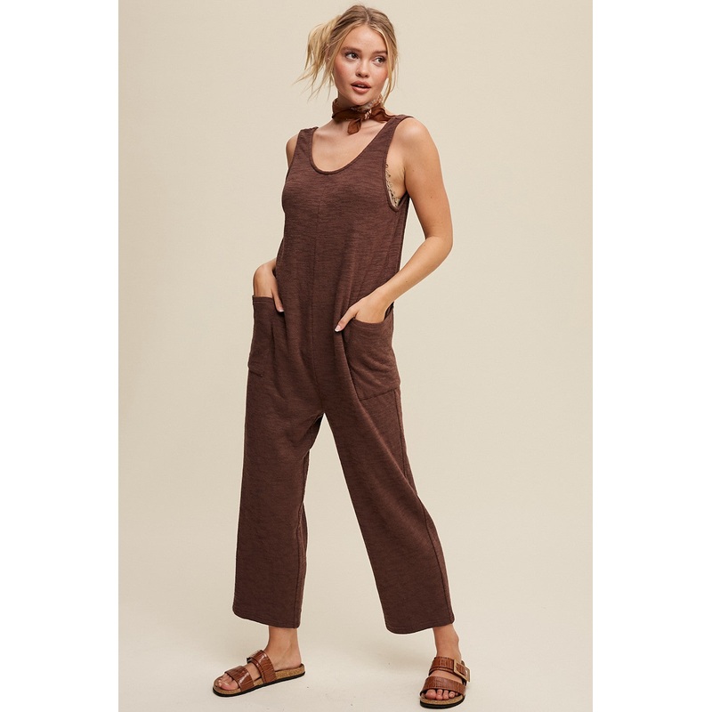 Brown Scoop Neck Sleeveless Jumpsuit