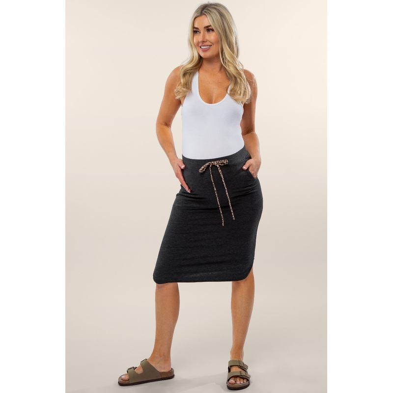 Charcoal Animal Print Tie Front Accent Maternity Skirt