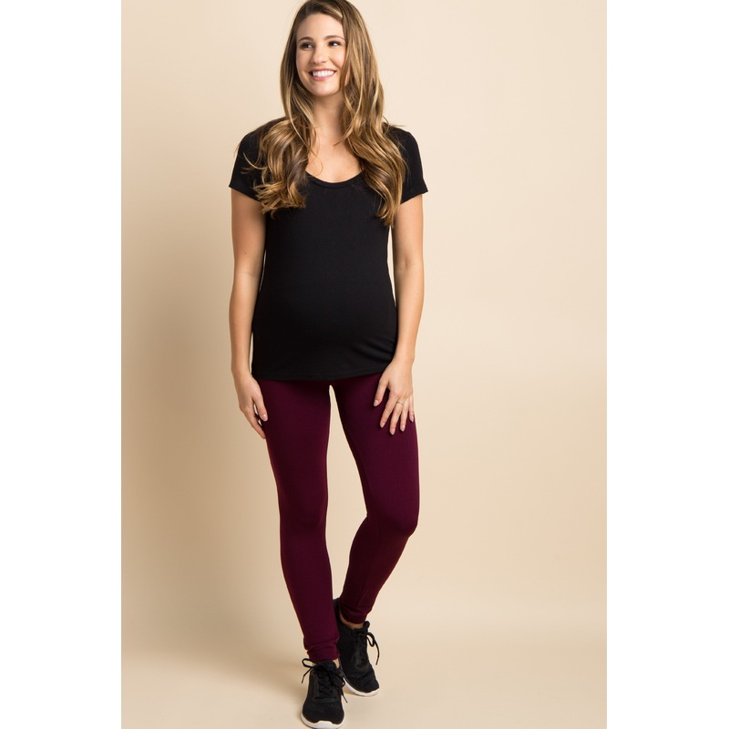 Deep Red Fleece Lined Maternity Leggings