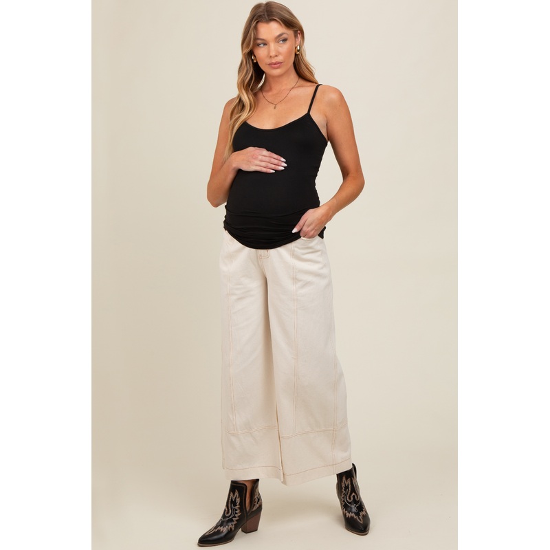 Ivory Wide Leg Maternity Ankle Jeans