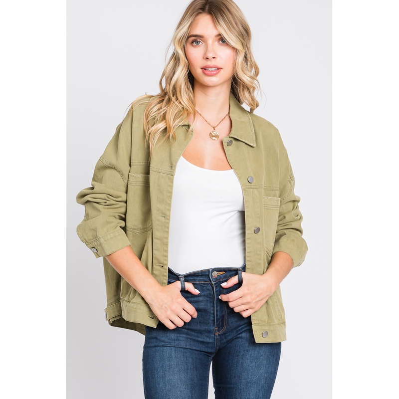 Light Olive Basic Denim Jacket