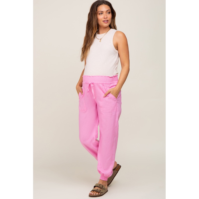 Pink Smocked Maternity Joggers