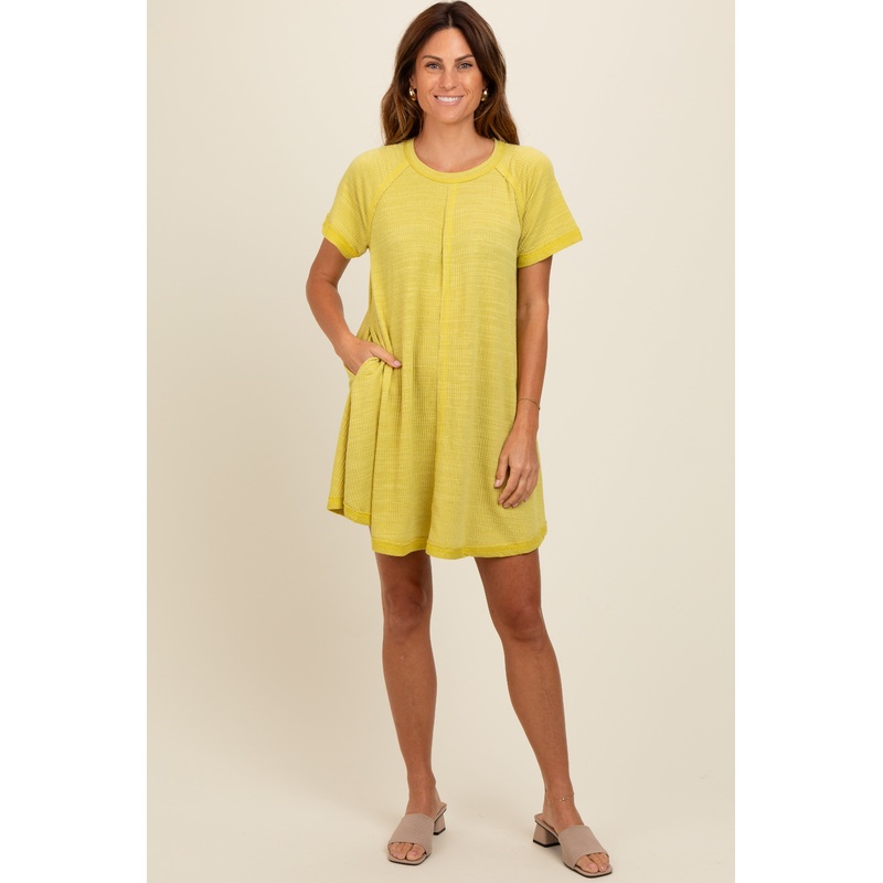 Yellow Heather Ribbed Cut Seam Dress