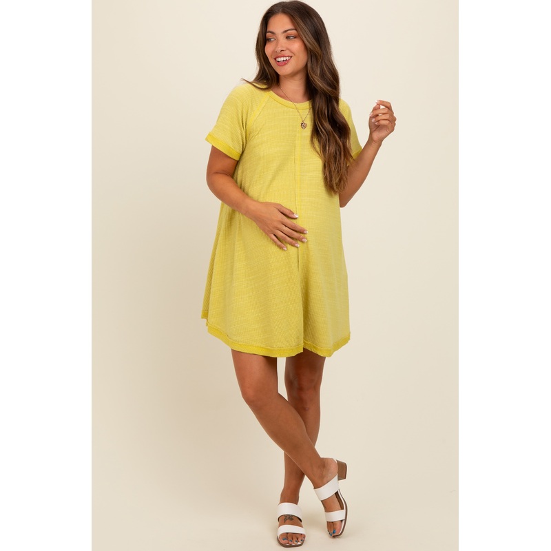 Yellow Heather Ribbed Cut Seam Maternity Dress