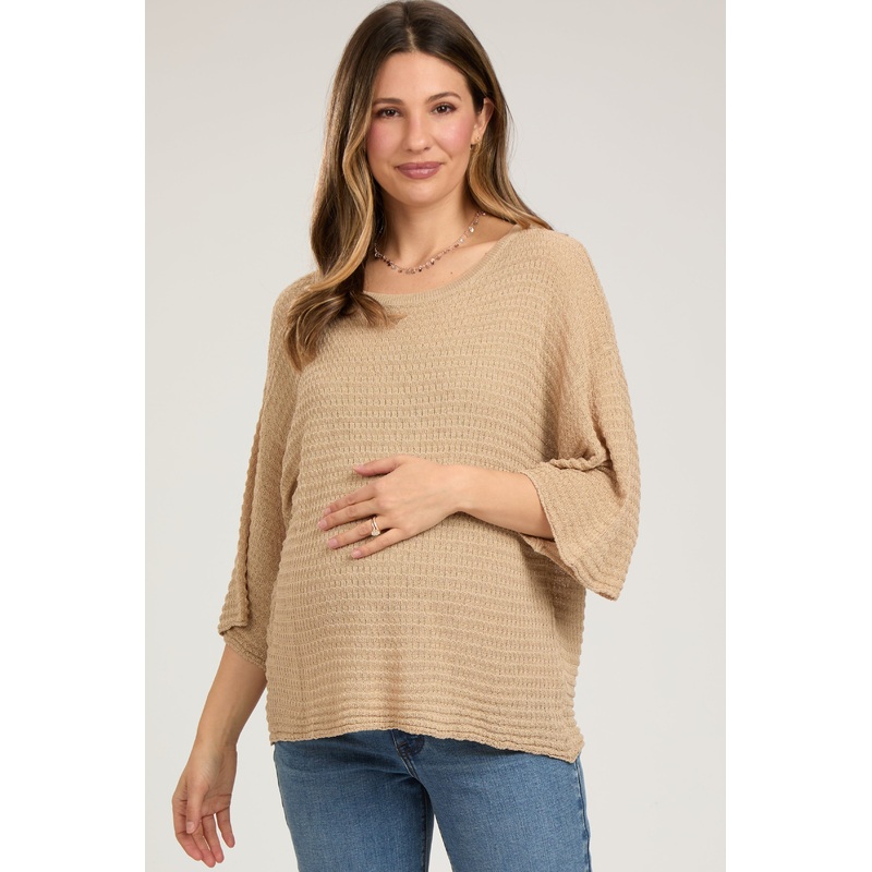 Beige Knit Maternity Short Sleeve Top
