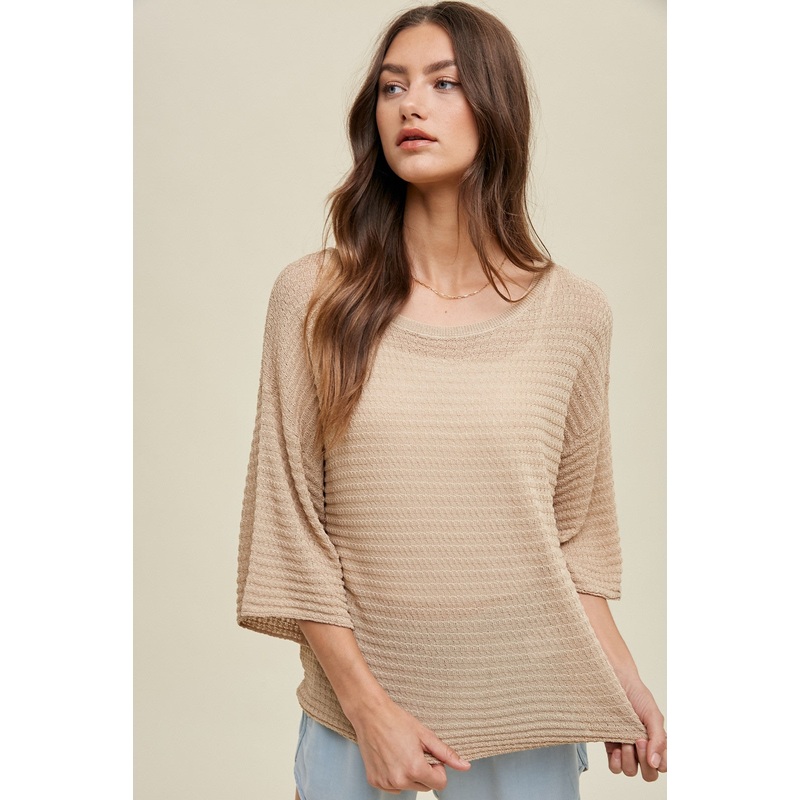 Beige Knit Short Sleeve Top