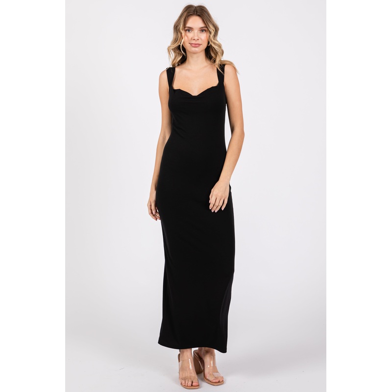 Black Cowl Neck Sleeveless Midi Dress