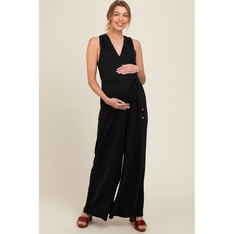 Black Racerback Wide Leg Maternity Jumpsuit