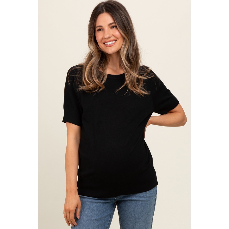Black Short Sleeve Knit Maternity Top