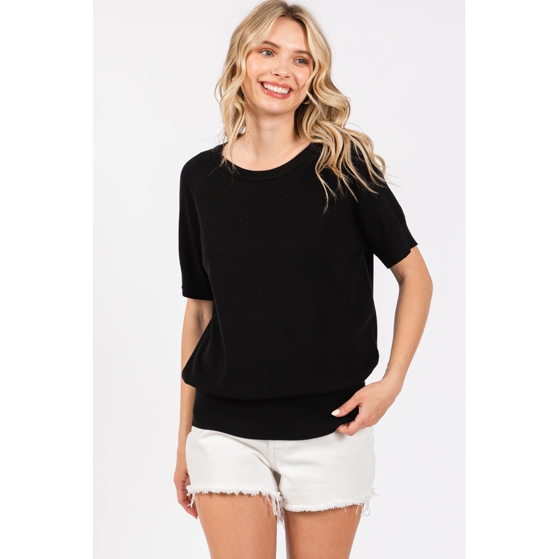 Black Short Sleeve Knit Top