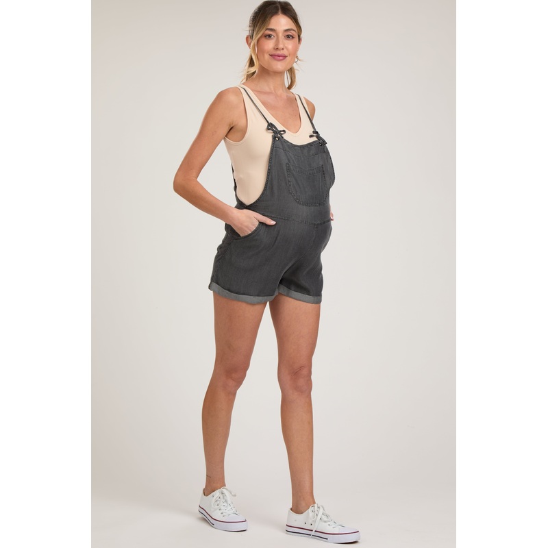 Charcoal Front Pocket Maternity Short Overalls