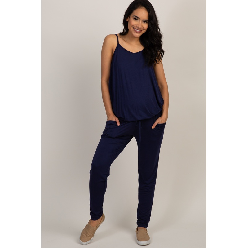PinkBlush Navy Blue Basic Sleeveless Maternity Jumpsuit