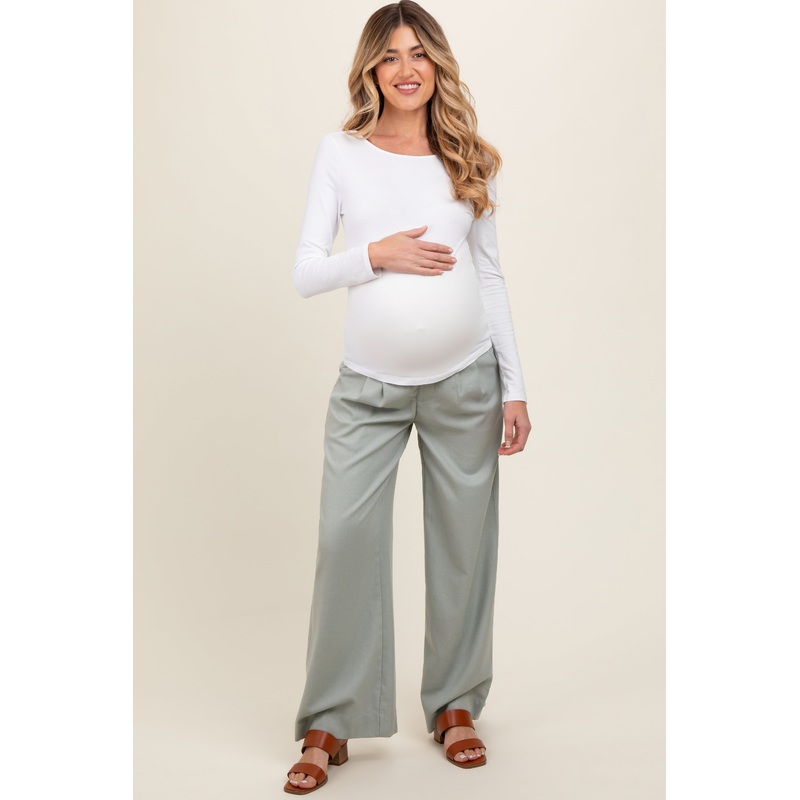 Sage Pleated Wide Leg Maternity Pants