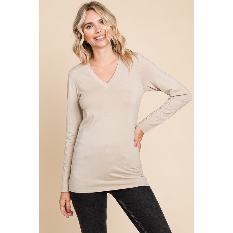 Beige Fitted Long Sleeve Top