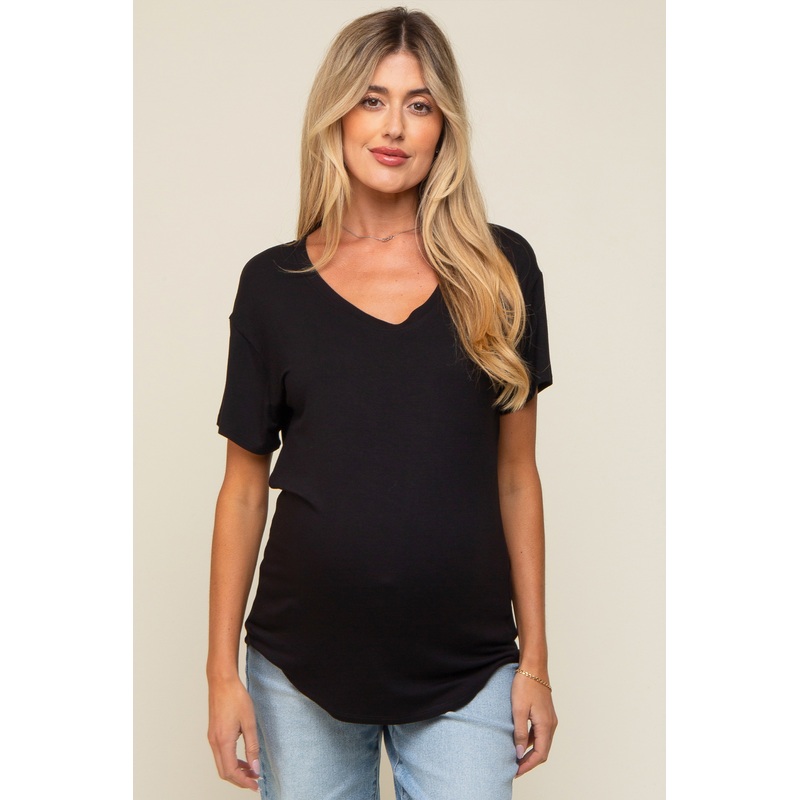 Black Scoop Neck Basic Maternity Tee