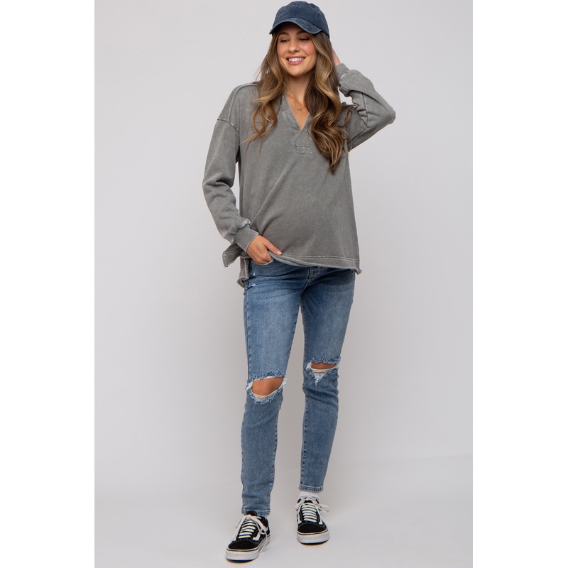 Blue Distressed Knee Maternity Jeans