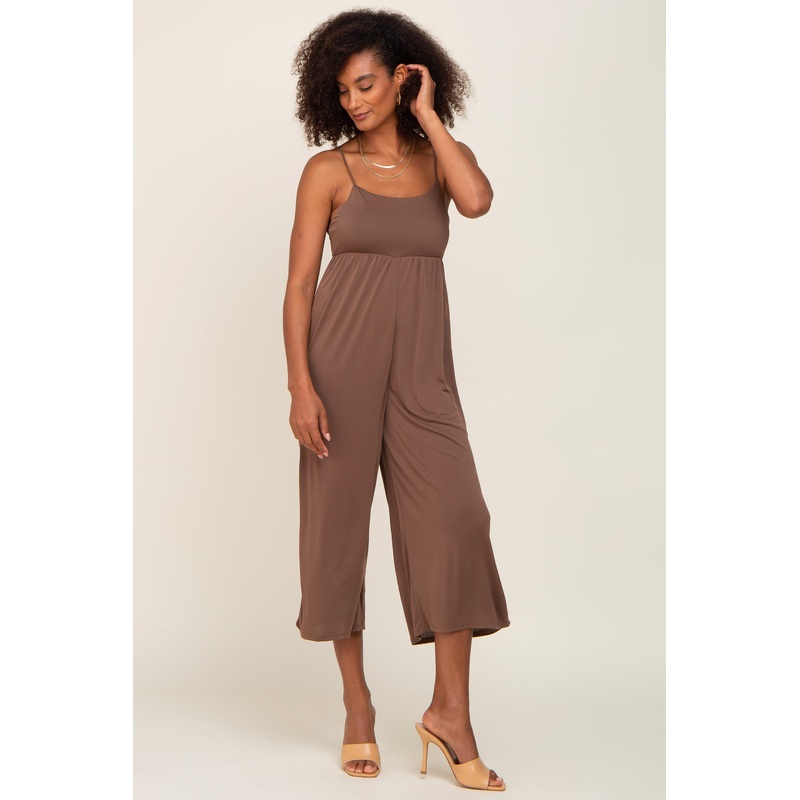 Brown Sleeveless Cropped Jumpsuit