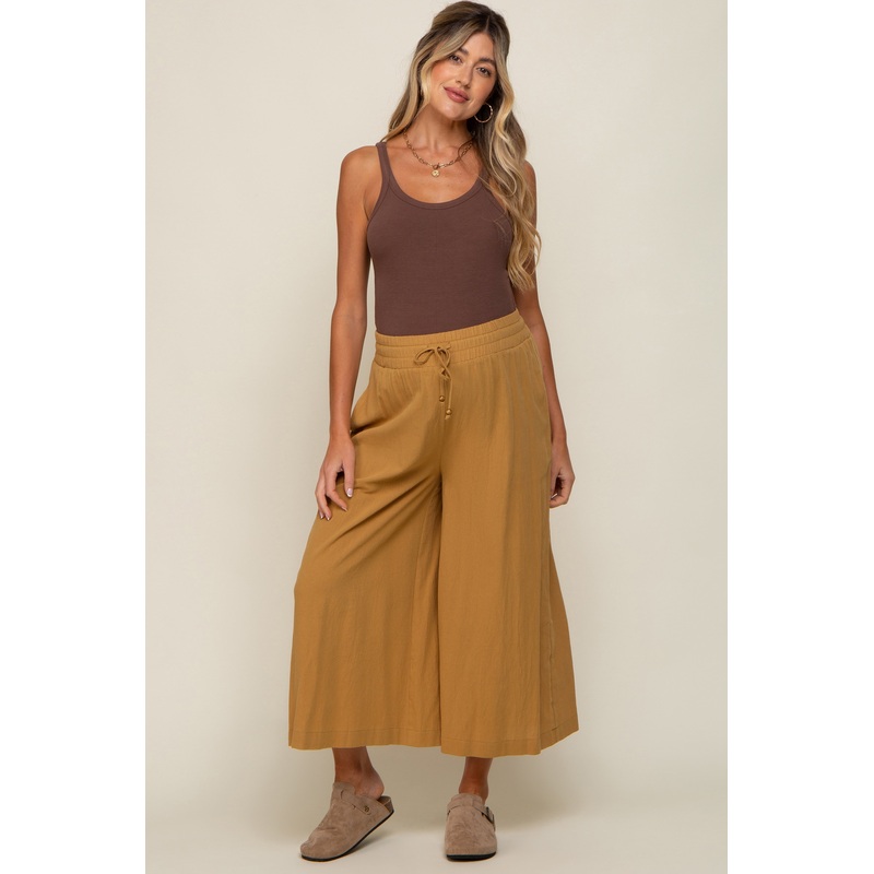 Dark Yellow Drawstring Wide Leg Maternity Pants