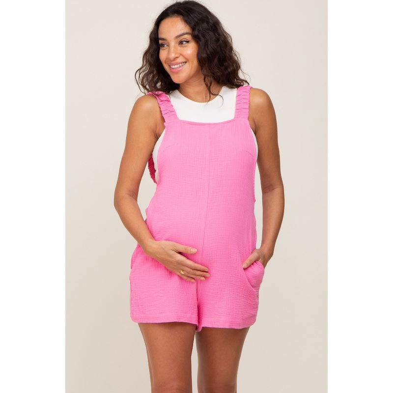 Fuchsia Square Neck Elastic Strap Maternity Romper