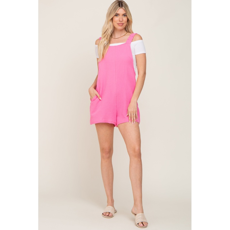 Fuchsia Square Neck Elastic Strap Romper