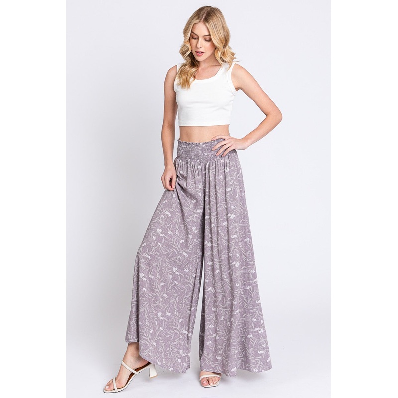 Lavender Floral Smocked Wide Leg Pants