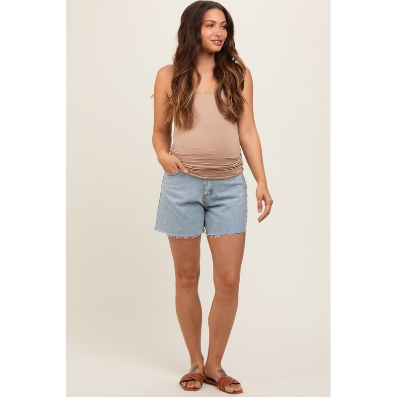 Light Blue Relaxed Maternity Jean Shorts