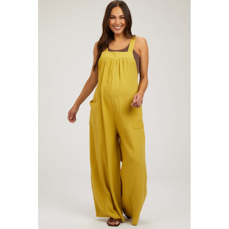Lime Wide Leg Tie Back Maternity Overalls