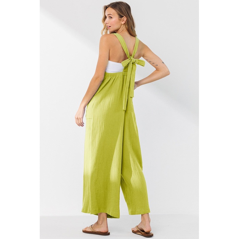 Lime Wide Leg Tie Back Overalls