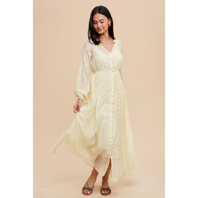 Yellow Embroidered Button Down Maxi Dress