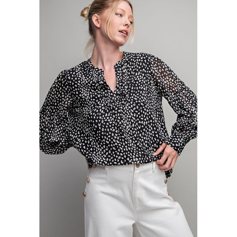 Black Animal Print Long Sleeve Blouse