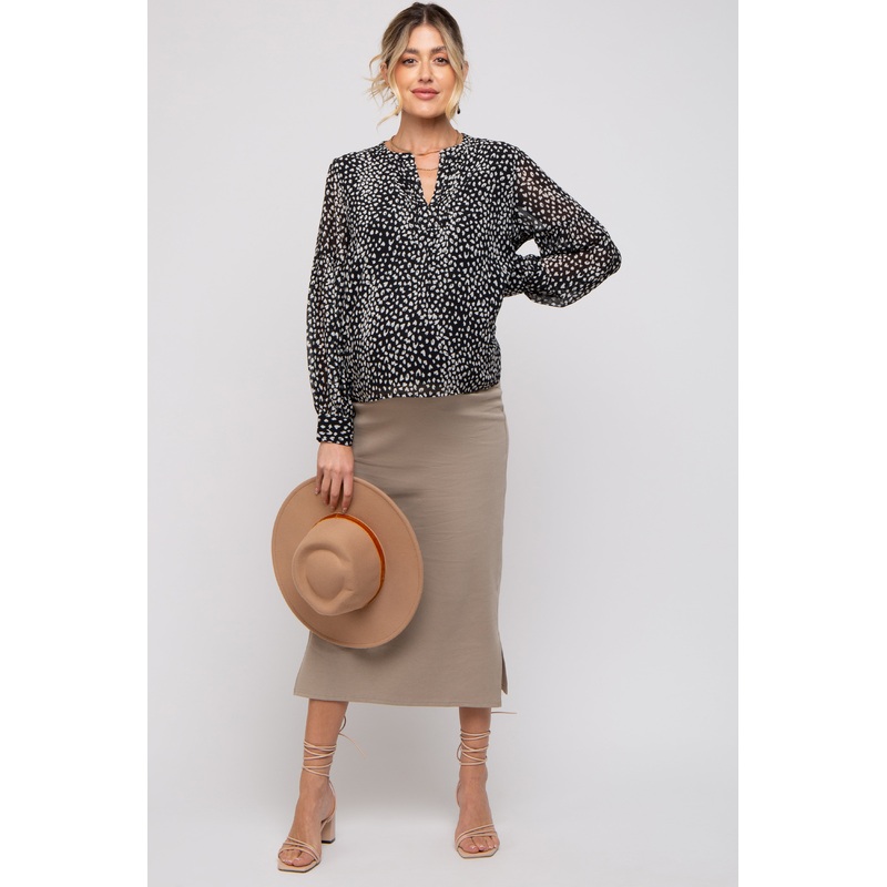 Black Animal Print Long Sleeve Maternity Blouse
