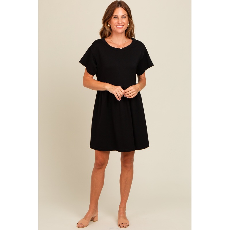 Black Cut Edge Short Sleeve Dress