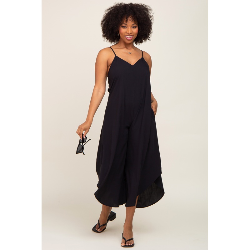 Black Sleeveless Asymmetrical Hem Jumpsuit
