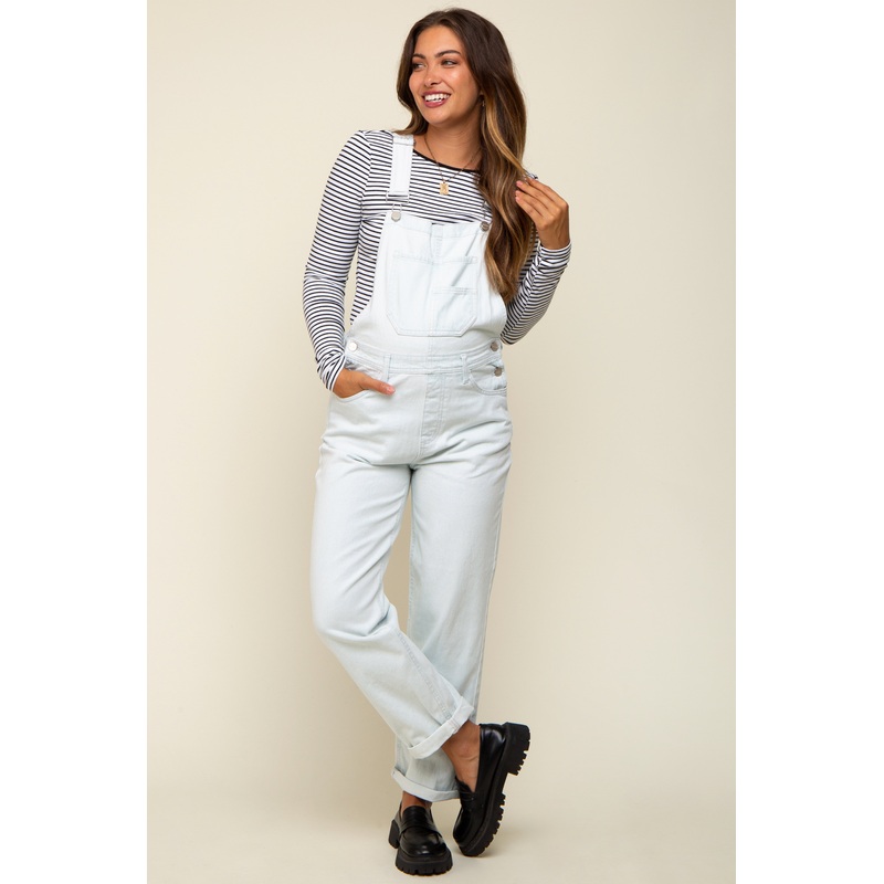 Light Blue Cuffed Denim Maternity Overalls