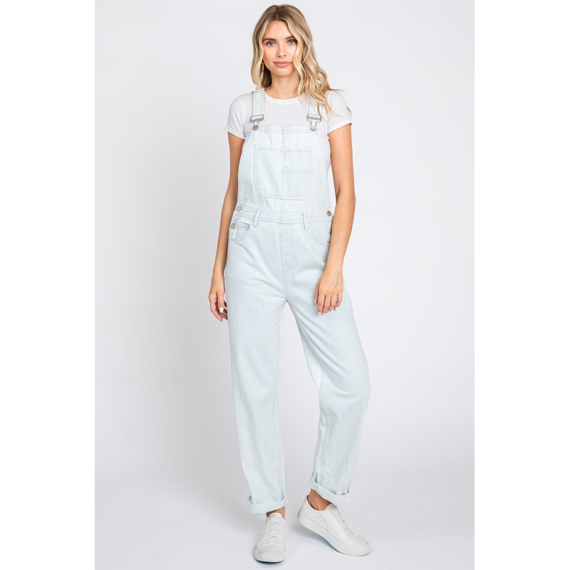 Light Blue Cuffed Denim Overalls