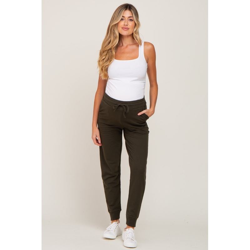 Olive Basic Drawstring Maternity Sweatpants