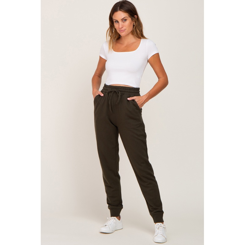 Olive Basic Drawstring Sweatpants