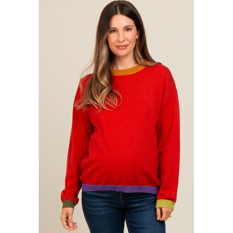 Rust Colorblock Trim Maternity Sweater